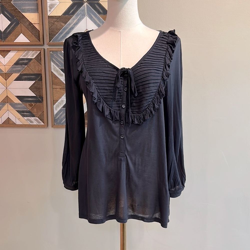 JOIE Soft Women’s Navy Ruffle Boho Top Blouse Cozy Loungewear XS